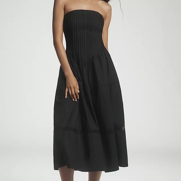 Anthropologie Cotton Poplin Strapless Midi Dress Black - Picture 14 of 14